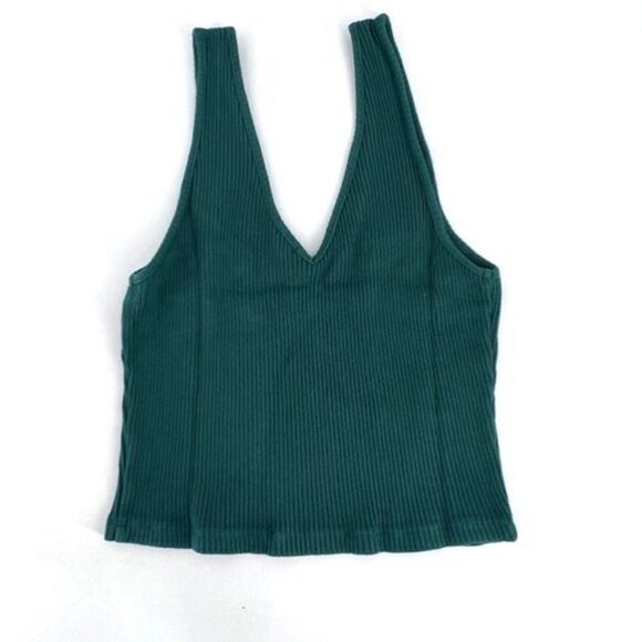 NWT‎ Monrow Gal Green Brushed V Neck Tank Top Medium ribbed - Picture 6 of 10